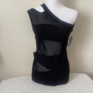 Black One-Shoulder Sheer Mini Dress NWT